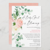 赤ちゃんシャワーでドライブ赤ちゃん女の子が咲いている春 招待状 (正面/裏面)