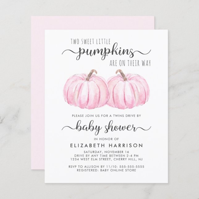 赤ちゃんシャワーでピンクのカボチャの双子の女の子をドライブ (正面/裏面)