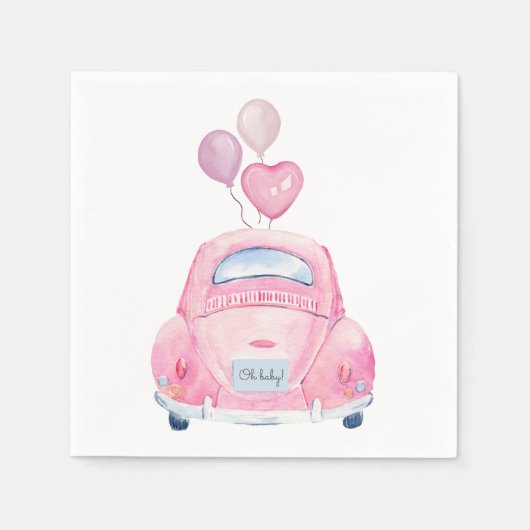 赤ちゃんシャワーでピンクの車を運転 スタンダードカクテルナプキン (正面)