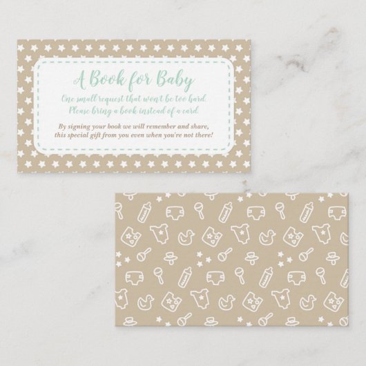 赤ちゃんシャワーでブックカードを | ミントとタン エンクロージャーカード (正面/裏面)