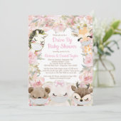 赤ちゃんシャワーでマスクを付けた女の子の動物 招待状 (スタンド正面)