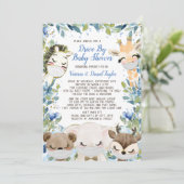 赤ちゃんシャワーでマスクを付けた男の子の動物 招待状 (スタンド正面)