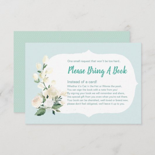赤ちゃんシャワーで本を青とバラ 招待状 (正面/裏面)