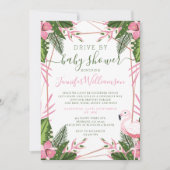 赤ちゃんシャワーで熱帯フラミンゴをドライブ 招待状 (正面)