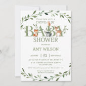 赤ちゃんシャワーで緑の森の動物 招待状 (正面)