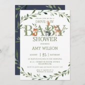 赤ちゃんシャワーで緑の森の動物 招待状 (正面/裏面)