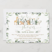 赤ちゃんシャワーで緑豊かなシックなジャングル動物 招待状 (正面)