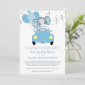 赤ちゃんシャワーで車を走らせたかわいいゾウの風船 招待状 (スタンド正面)