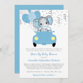 赤ちゃんシャワーで車を走らせたかわいいゾウの風船 招待状 (正面/裏面)