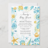 赤ちゃんシャワーで青と黄色の海の生活ドライブ 招待状 (正面)