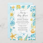 赤ちゃんシャワーで青と黄色の海の生活ドライブ 招待状 (正面/裏面)