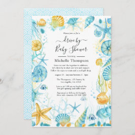 赤ちゃんシャワーで青と黄色の海の生活ドライブ 招待状