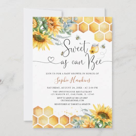 赤ちゃんシャワーになるためにママにできるひまわり甘い 招待状 (正面)