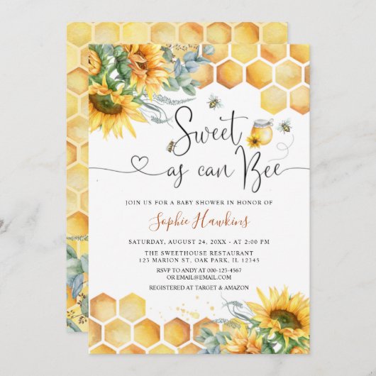 赤ちゃんシャワーになるためにママにできるひまわり甘い 招待状 (正面/裏面)
