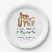 赤ちゃんシャワーにピザ、パン、おむつ ペーパープレート (正面)