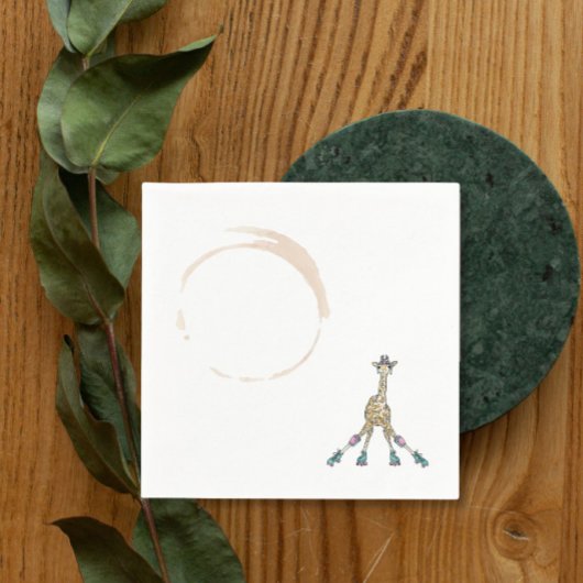 赤ちゃんシャワーのためのスケートのキリン スタンダードカクテルナプキン