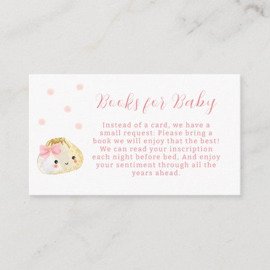 赤ちゃんシャワーのためのピンクの小さな餃子の女の子の本 エンクロージャーカード (正面)