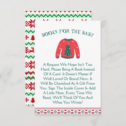 赤ちゃんシャワーのための冬のかわいい醜いセーターの本 招待状 (正面/裏面)