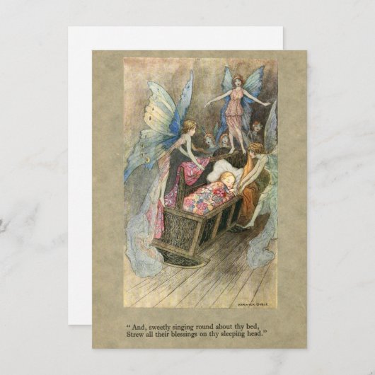 赤ちゃんシャワーのための妖精と眠っているベビー 招待状 (正面/裏面)
