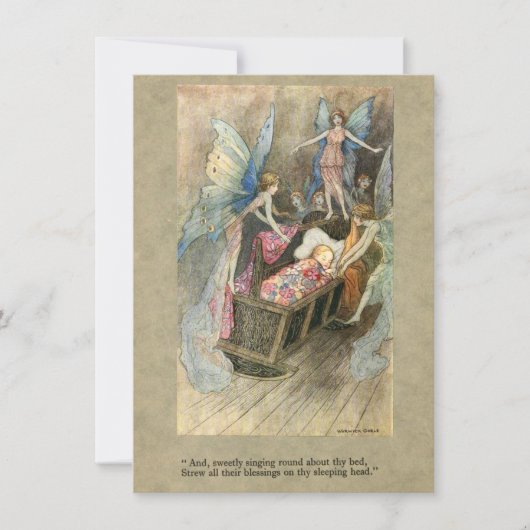 赤ちゃんシャワーのための妖精と眠っているベビー 招待状 (正面)