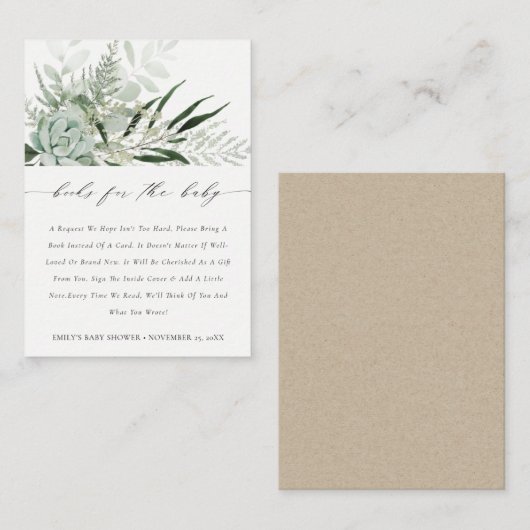 赤ちゃんシャワーのための緑の葉の多いシダの本 エンクロージャーカード (正面/裏面)
