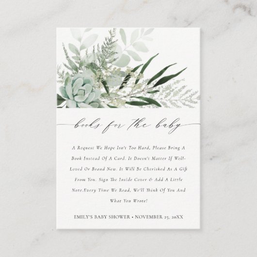 赤ちゃんシャワーのための緑の葉の多いシダの本 エンクロージャーカード (正面)