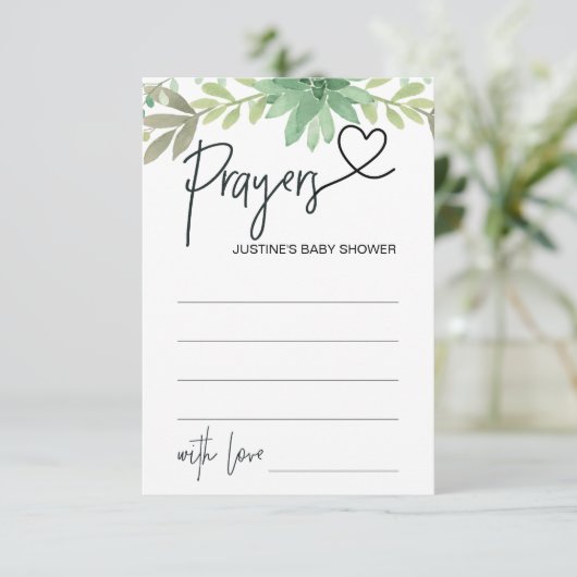 赤ちゃんシャワーのウィッシュカードグリーン多肉類の祈りの言葉 エンクロージャーカード (スタンド正面)