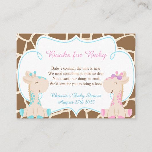 赤ちゃんシャワーのキリン予約リクエストを性別で公開 エンクロージャーカード (正面)