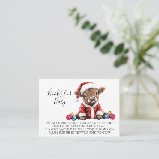 赤ちゃんシャワーのクリスマスハイランド牛のための本 エンクロージャーカード (スタンド正面)