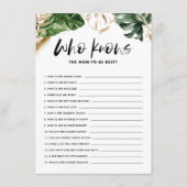 赤ちゃんシャワーのゲームを母最高のに知っている熱帯 エンクロージャーカード (正面)