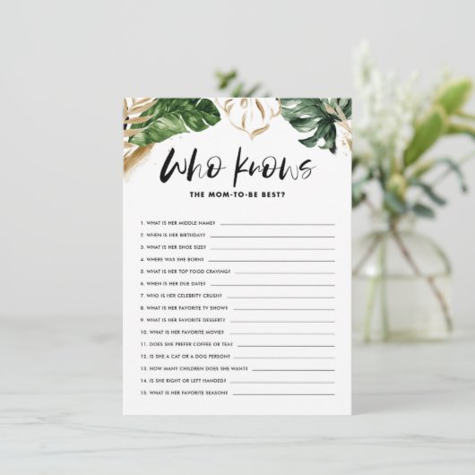 赤ちゃんシャワーのゲームを母最高のに知っている熱帯 エンクロージャーカード (スタンド正面)