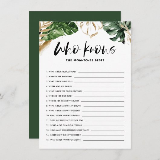 赤ちゃんシャワーのゲームを母最高のに知っている熱帯 エンクロージャーカード (正面/裏面)