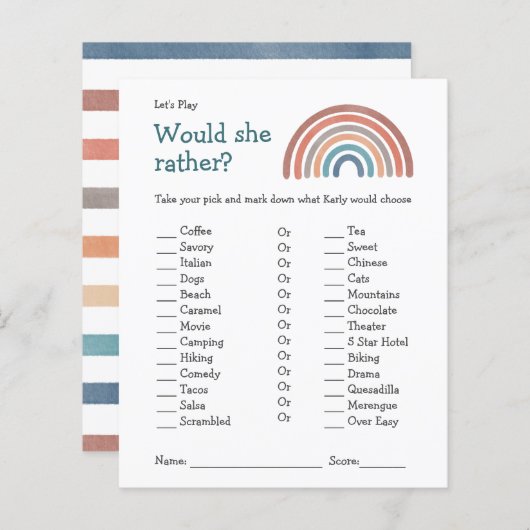 赤ちゃんシャワーのゲーム彼女はむしろボーホレインボー (正面/裏面)