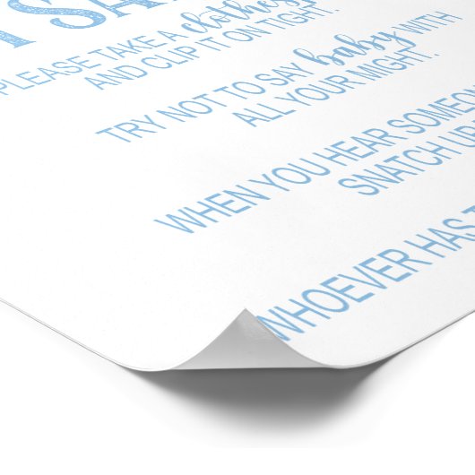 赤ちゃんシャワーのサインゲーム象ブルーと言わない ポスター (角)