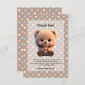 赤ちゃんシャワーのテディベアを待つことができる サンキューカード (正面/裏面)