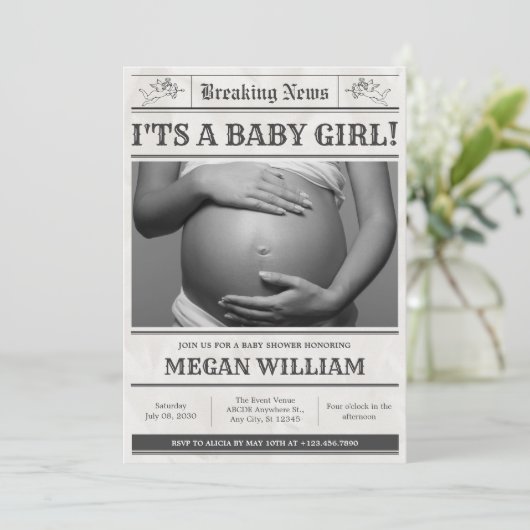 赤ちゃんシャワーのニュース紙写真 招待状 (スタンド正面)