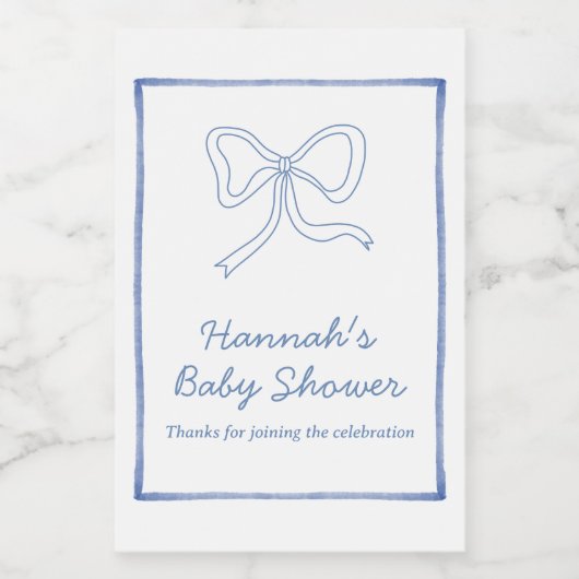 赤ちゃんシャワーのパーソナライズされた好意ブルーボウのワインラベル ワインラベル (シングルラベル)