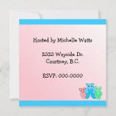 赤ちゃんシャワーのピンクとブルー 招待状 (裏面)