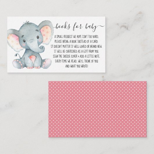 赤ちゃんシャワーのピンク象ガールブックリクエスト エンクロージャーカード (正面/裏面)
