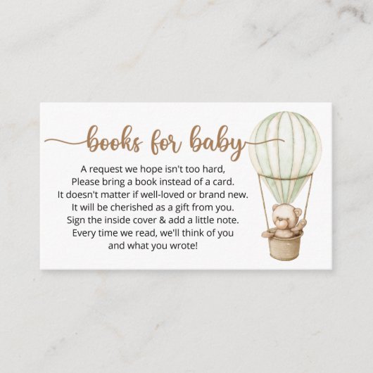 赤ちゃんシャワーのブックリクエスト エンクロージャーカード (正面)