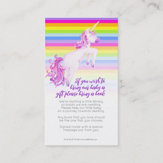 赤ちゃんシャワーのユニコーンのアートブックギフトリクエストカード 名刺 (裏面)