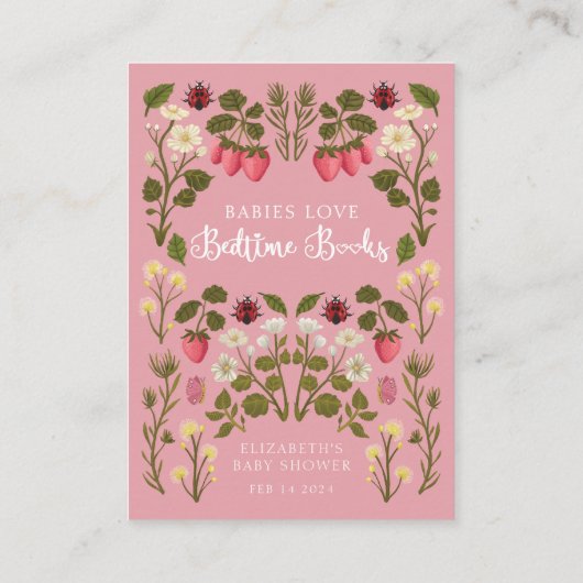 赤ちゃんシャワーのリクエストのためのピンクのバレンタインの本 エンクロージャーカード (裏面)