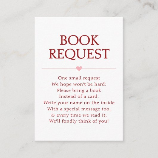 赤ちゃんシャワーのリクエストのためのピンクのバレンタインの本 エンクロージャーカード (正面)