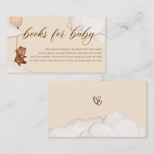 赤ちゃんシャワーのリクエストのためのTeddy Bear Books エンクロージャーカード (正面/裏面)