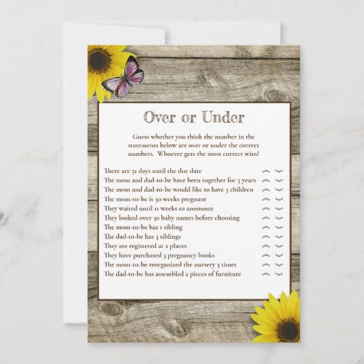 赤ちゃんシャワーの上または下のひまわりピンクの蝶 招待状 (正面)