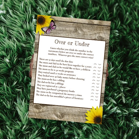 赤ちゃんシャワーの上または下のひまわりピンクの蝶 招待状