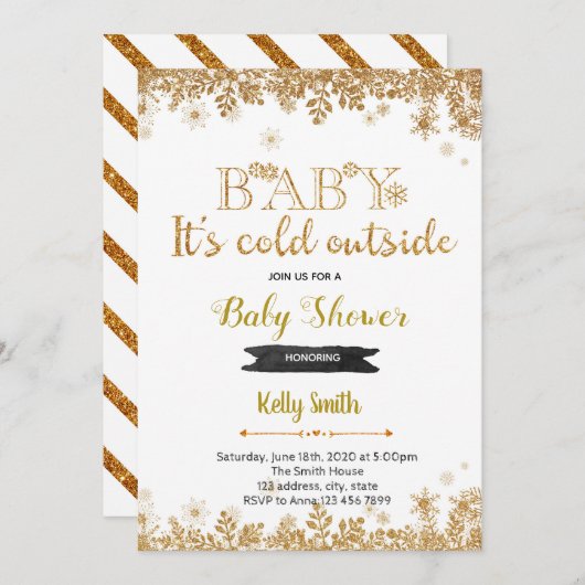 赤ちゃんシャワーの外での寒さ 招待状 (正面/裏面)