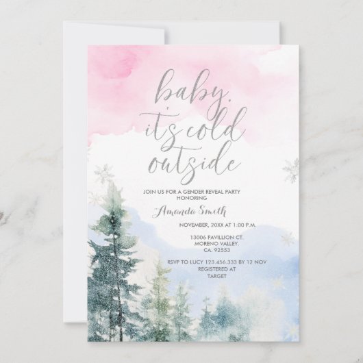 赤ちゃんシャワーの外で雪片を明らかにする 招待状 (正面)