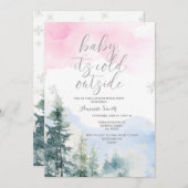 赤ちゃんシャワーの外で雪片を明らかにする 招待状 (正面/裏面)