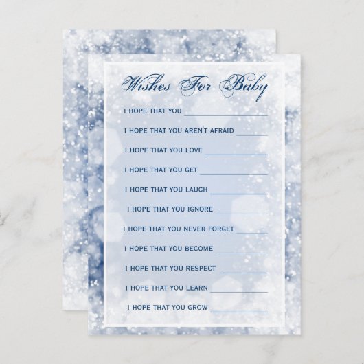 赤ちゃんシャワーの夜を願う輝く青 アドバイスカード (正面/裏面)